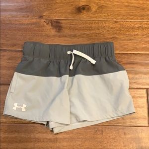 Dark gray and light gray under armour shorts